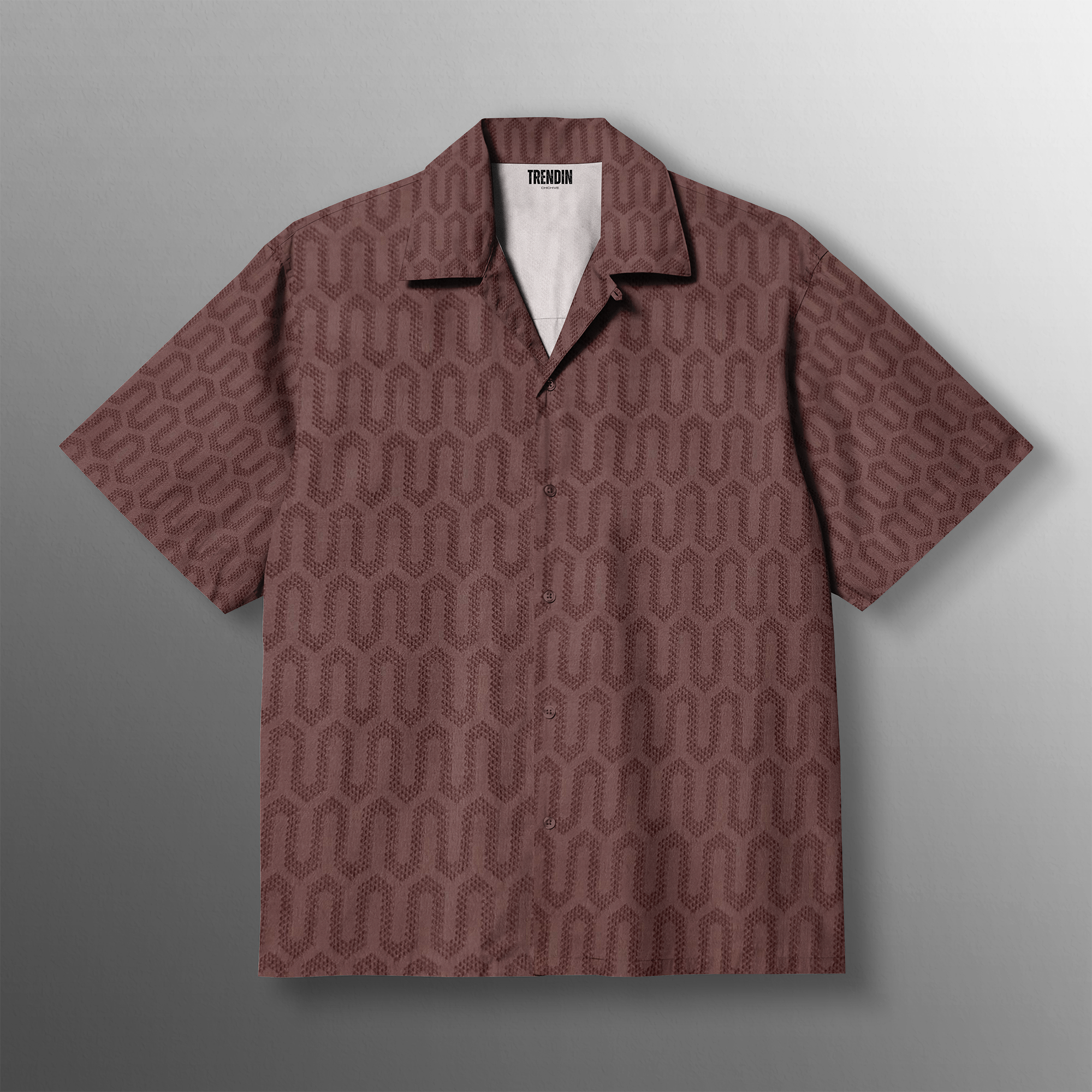 Coffee Grid Knitted Shirt