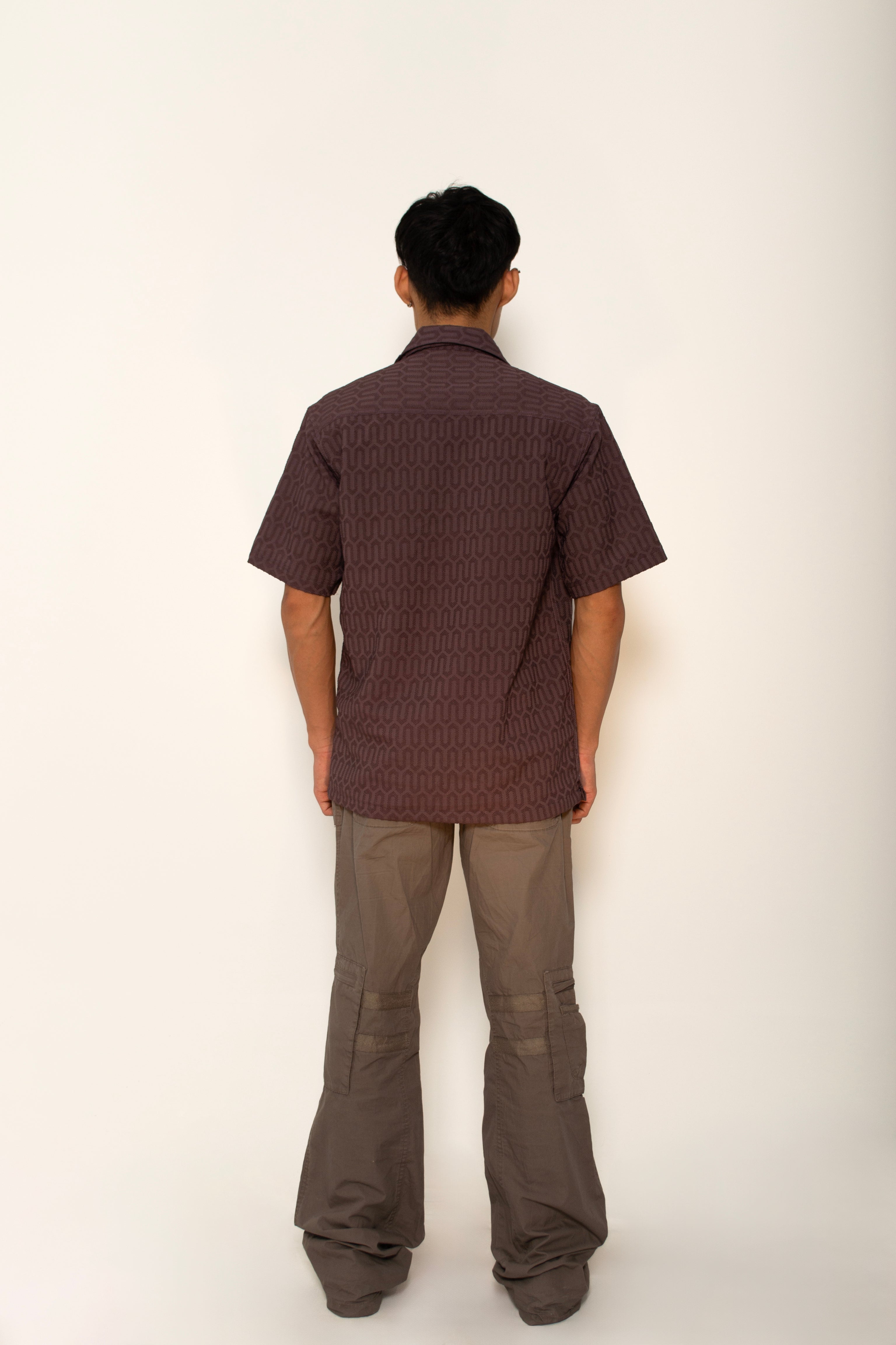 Coffee Grid Knitted Shirt